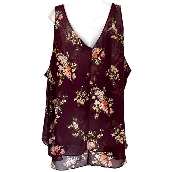 NWOT LANE BRYANT BURGUNDY FLORAL LAYERED CHIFFON SLEEVELESS TOP PLUS SIZE 26 - Picture 9 of 10